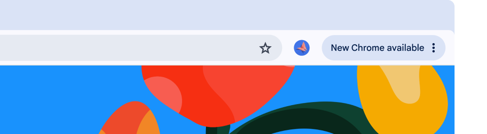 A browser UI features a green Update pill which tells the user that it's ready to be restarted for an automatic update.