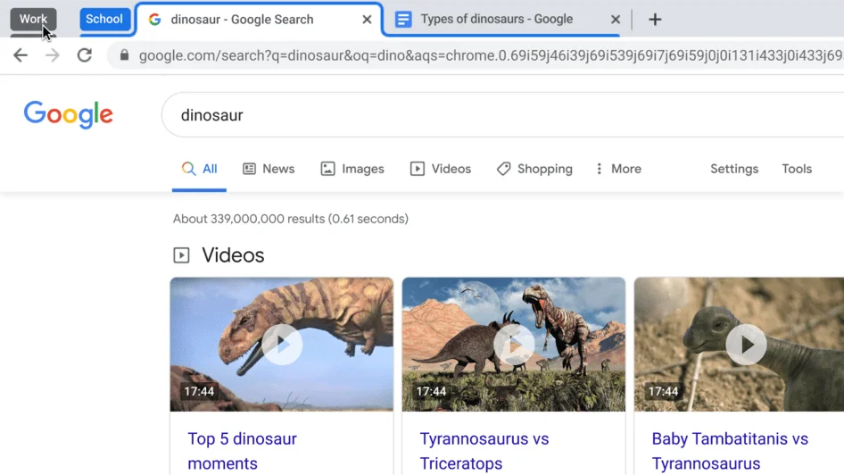 Chrome Browser window showing the collapse of a tab group.