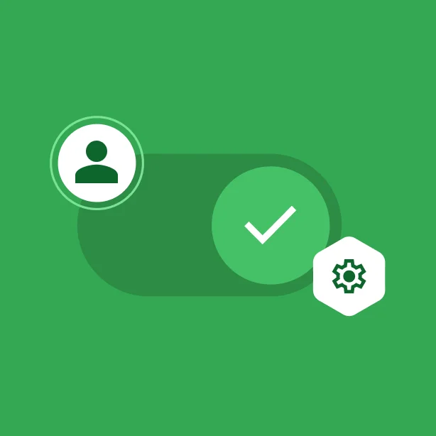 A toggle switch, combined with settings and profile icons, implies that users can turn features on or off in their settings