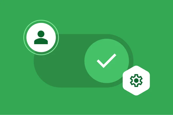 A toggle switch, combined with settings and profile icons, implies that users can turn features on or off in their settings